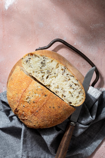 Fresh homemade wheat Sourdough bread with seeds