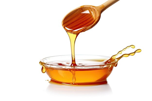 Fresh Honey Dripping From A Honey Dipper On White Background