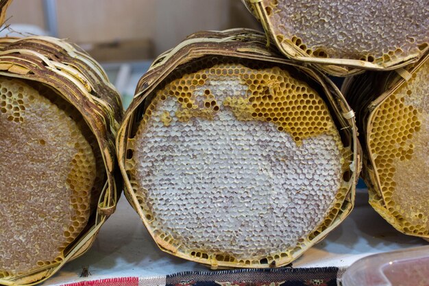 Fresh honey in the sealed comb frame