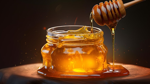 Fresh honey with dipper