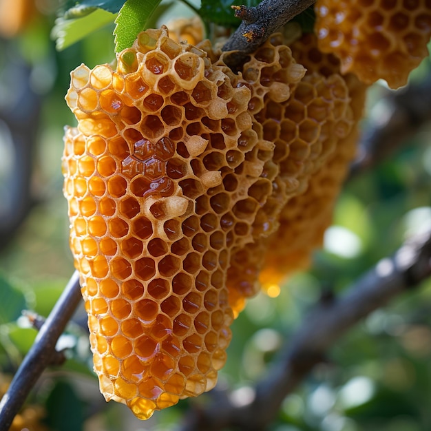 A fresh honeycomb on tree