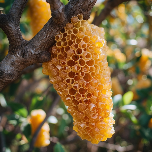 A fresh honeycomb on tree