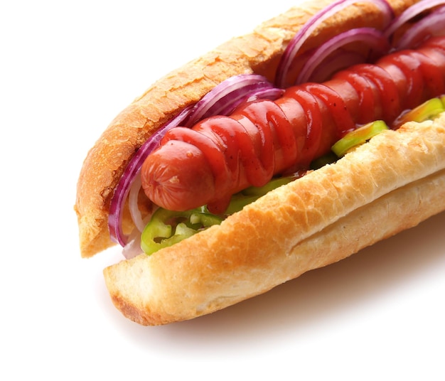 Fresh hot dog isolated on white