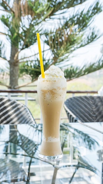 Fresh ice blended milk coffee.