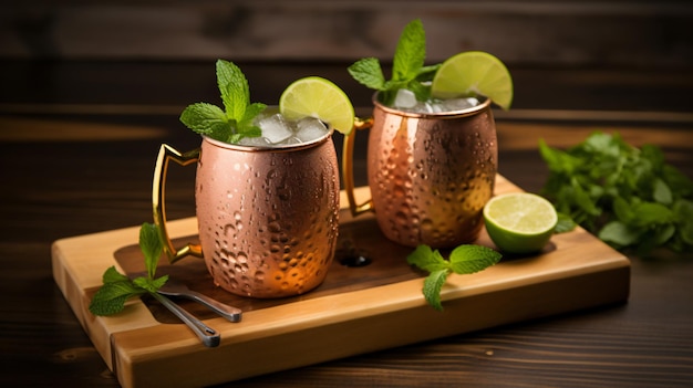 Fresh icy cold moscow mules in mug