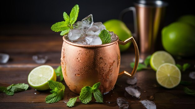 Fresh icy cold moscow mules in mug