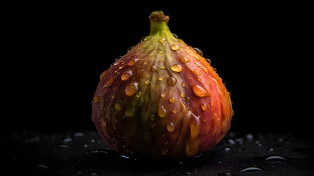 Fresh Indian fig with water splashes and drops on black background