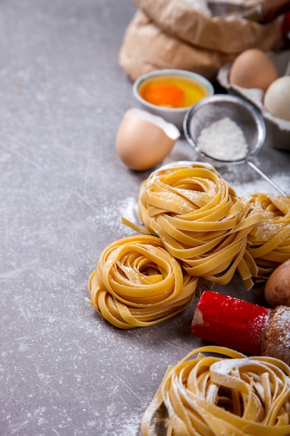 Fresh  Ingredients for Cooking Traditional Italian Pasta Tagliatelle