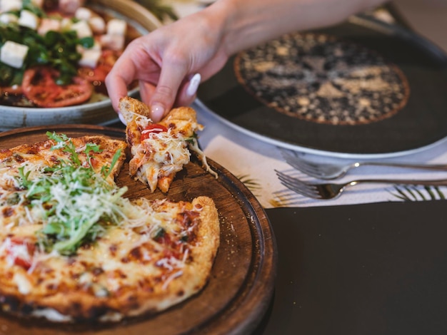 Fresh Italian pizza in a restaurant