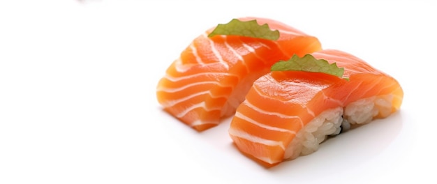 Fresh japanese salmon sushi on white background isolated copy space