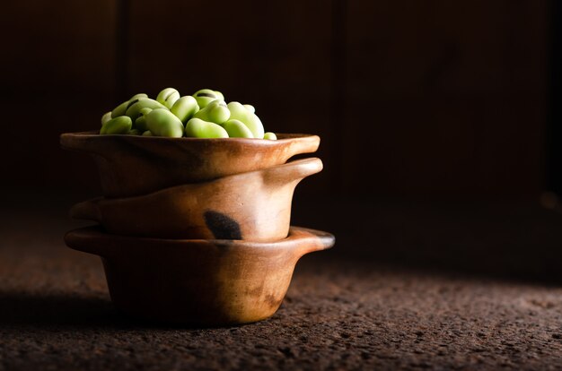 Fresh java beans in a clay bowl