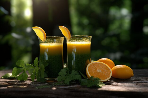 Fresh juice in forest generated ai