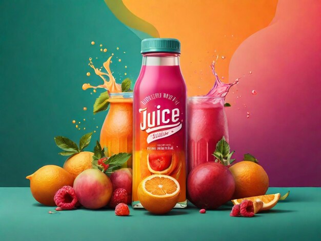 Fresh juice set and fruits vector illustration