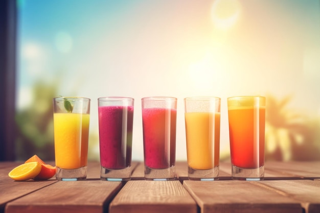 Fresh juices desk sunlight Glass grape Generate Ai