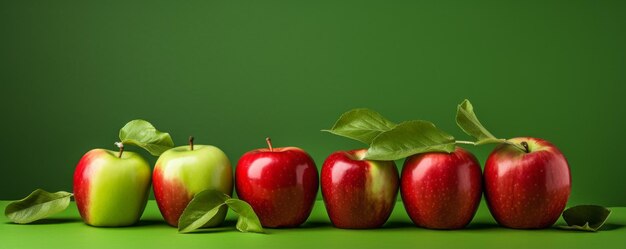 Fresh juicy apples on a green background Generative AI