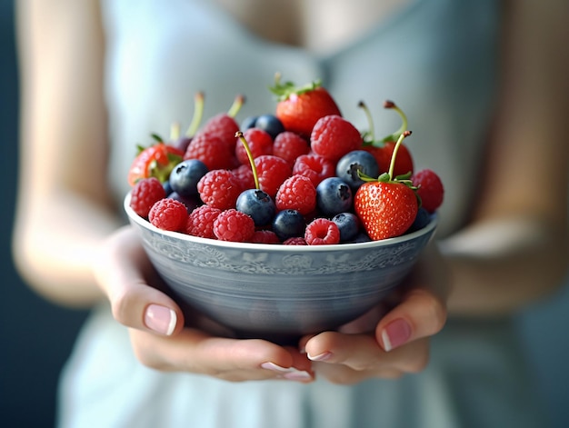 Свежие и сочные ягоды и малина в женских руках Шедевр генеративного ИИ