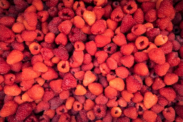 Fresh juicy big berry raspberry, texture. top view