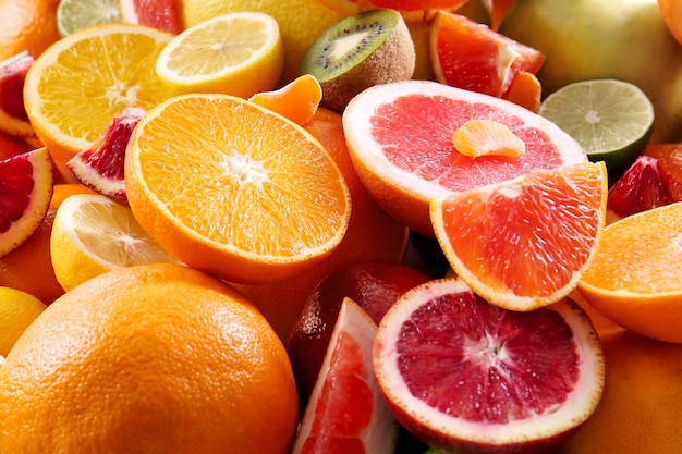 Fresh juicy citrus fruits closeup