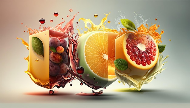 Photo fresh and juicy fruit juice illustration concept ai generative