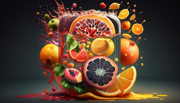 Fresh and Juicy Fruit Juice Illustration Concept AI Generative