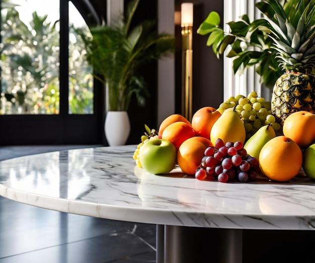 fresh juicy fruits on a marble table