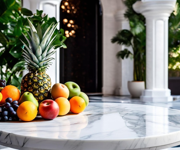 Photo fresh juicy fruits on a marble table