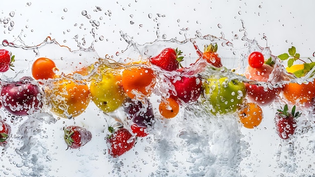 Photo fresh and juicy fruits in water splash healthy eating concept