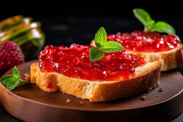 Fresh juicy homemade jam on a slice of bread