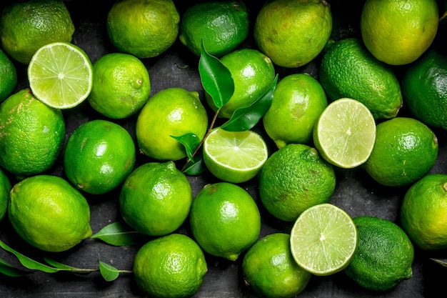 Fresh juicy lime with leaves