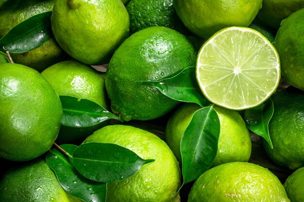 Fresh juicy lime with leaves