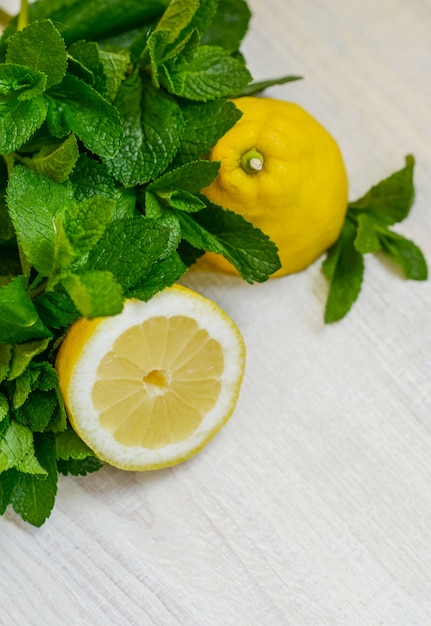 Fresh juicy mint leaves and lemon