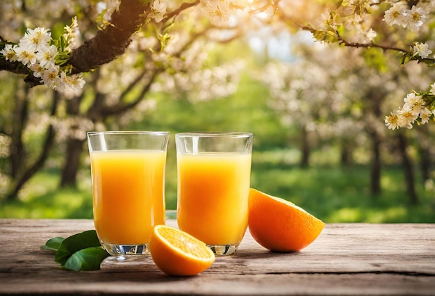 Fresh juicy orange fruit set over green nature