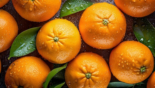 新鮮でジューシーなオレンジと葉 水滴 美味しく甘い<unk>果