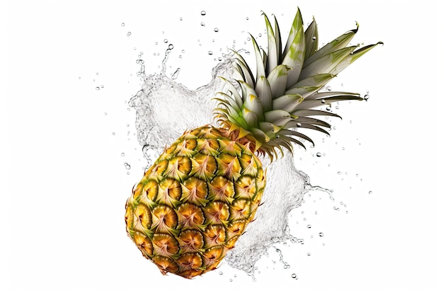 Foto frutta di ananas fresca e succosa con spruzzo d'acqua isolata su sfondo bianco frutta tropicale sana ai generativa