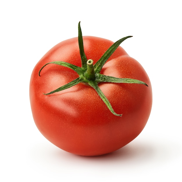 Fresh juicy pink tomato isolated on a white background.