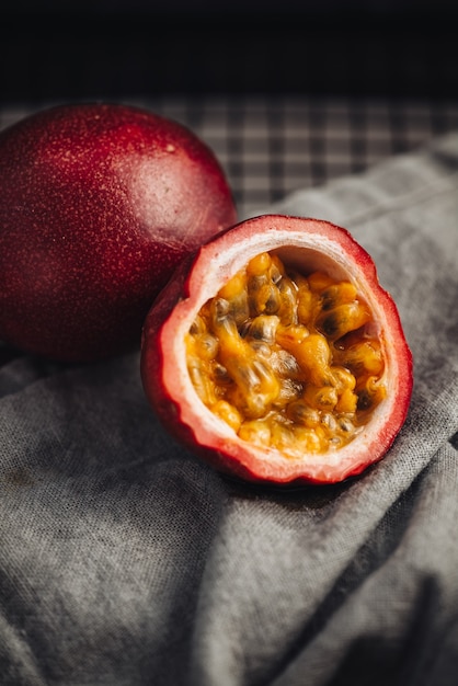 fresh and juicy raw passion fruit on a table