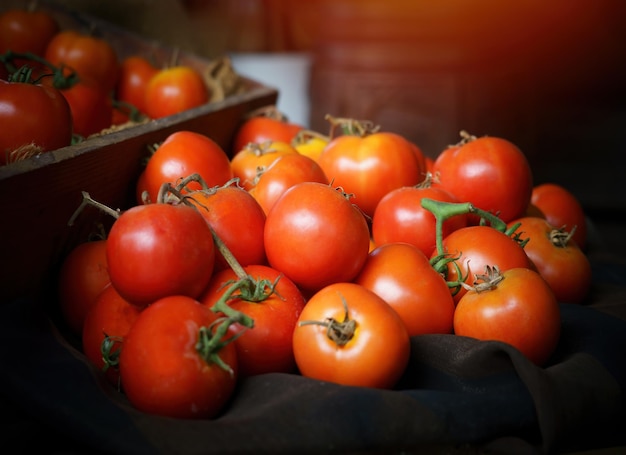 Fresh juicy red tomato in the market