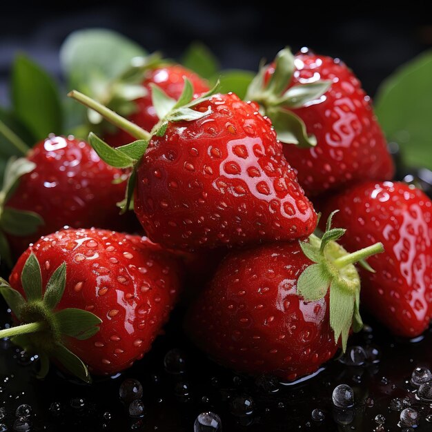 싱싱하고 즙이 많은 딸기 천연 붉은 열매의 맛있고 건강한 수확물
