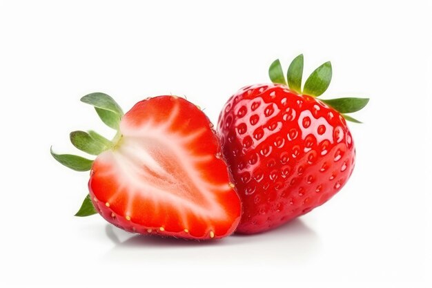 Fresh Juicy strawberry berry with half sliced isolated on white background Created with Generative Ai Technology