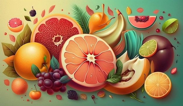 Fresh and Juicy A Vibrant Summer Fruit Illustration Generative AI