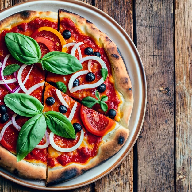 fresh just made italian pizza on a wooden background