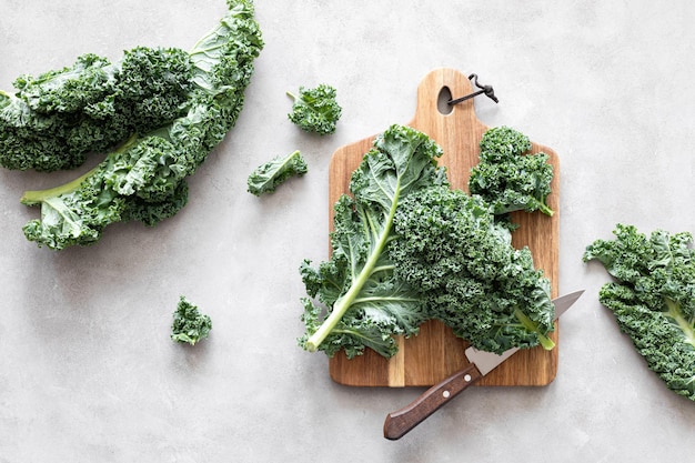 Photo fresh kale curly leaves superfood