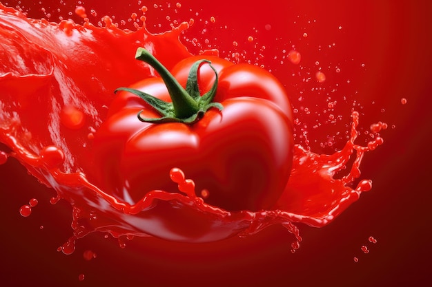 Photo fresh ketchup bottle splash with red tomato in humand hands cooking concept generative ai