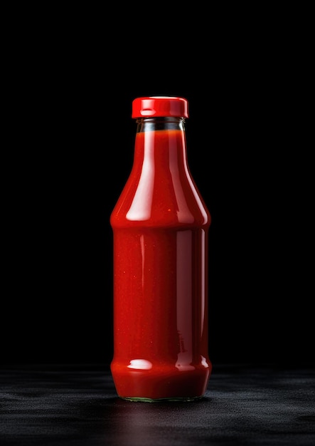 Foto bottiglia di ketchup fresca spruzzata con pomodoro rosso in mani umane concetto di cottura generative ai