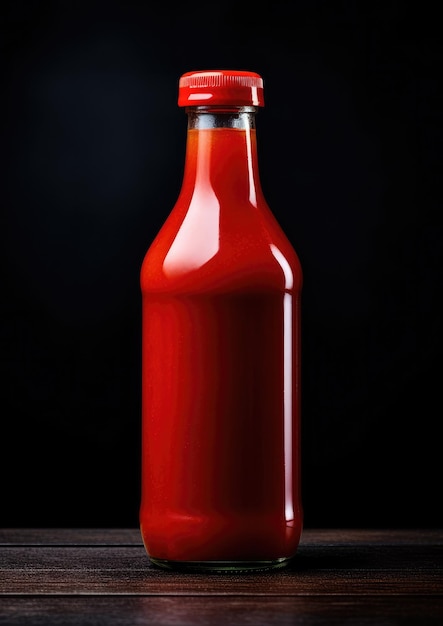 Foto bottiglia di ketchup fresca spruzzata con pomodoro rosso in mani umane concetto di cottura generative ai