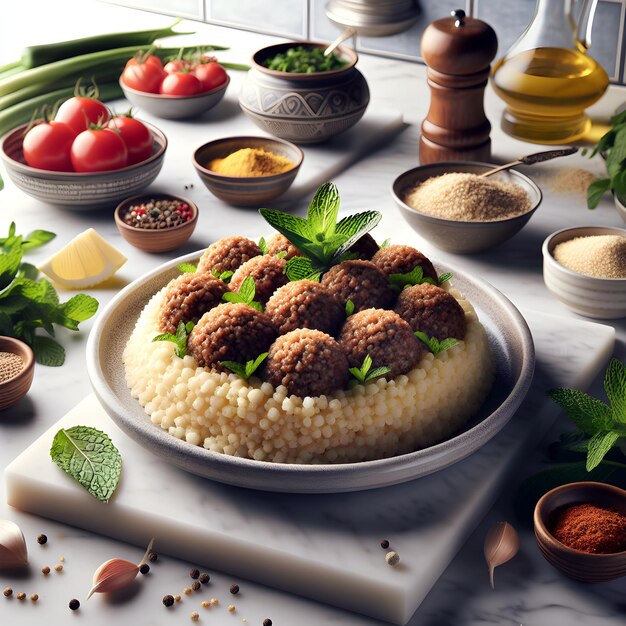 Fresh Kibbeh Nayeh with Fine Bulgur on Marble Counter