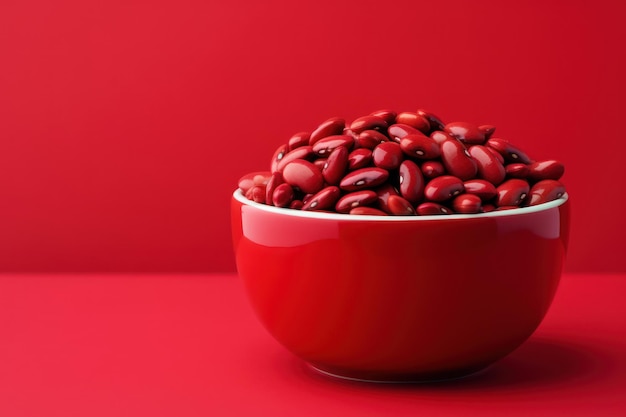 Fresh kidney beans in a bowl on a vibrant red background AI Generated