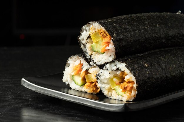 Fresh kimbap on monochrome background