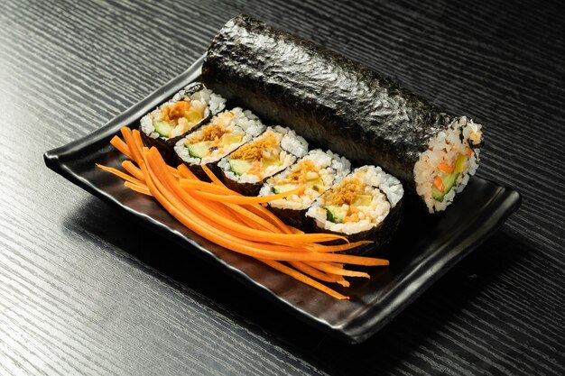 Fresh kimbap on monochrome background