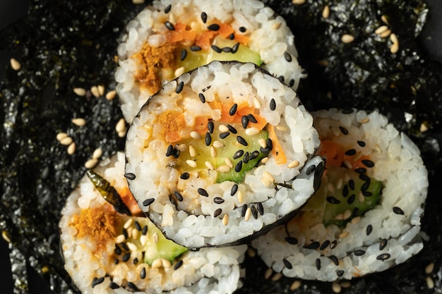 Fresh kimbap on monochrome background